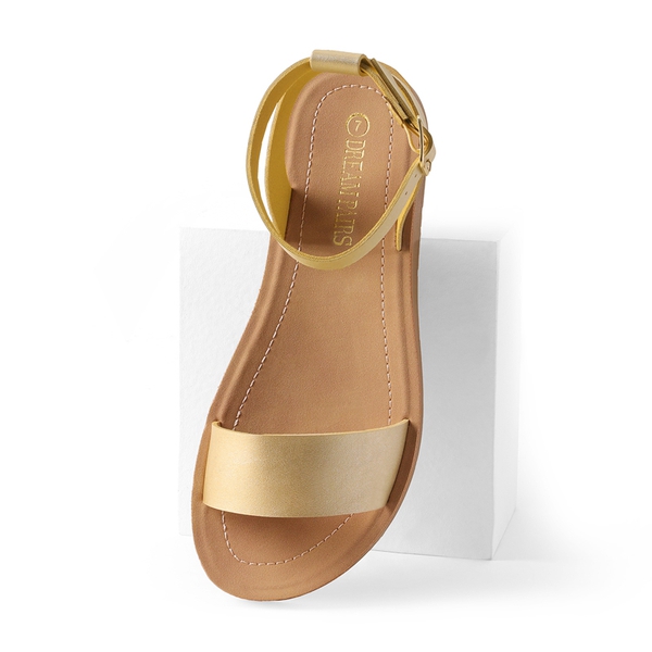 Ankle Strap Flat Buckle Sandals - GOLD PU - 2